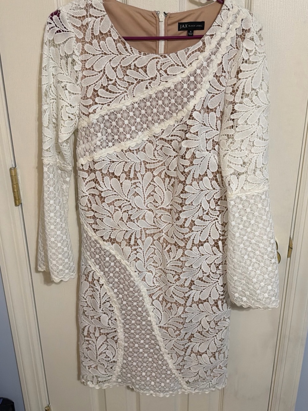 Black Label Cream Lace Long-Sleeve Sheath Dress